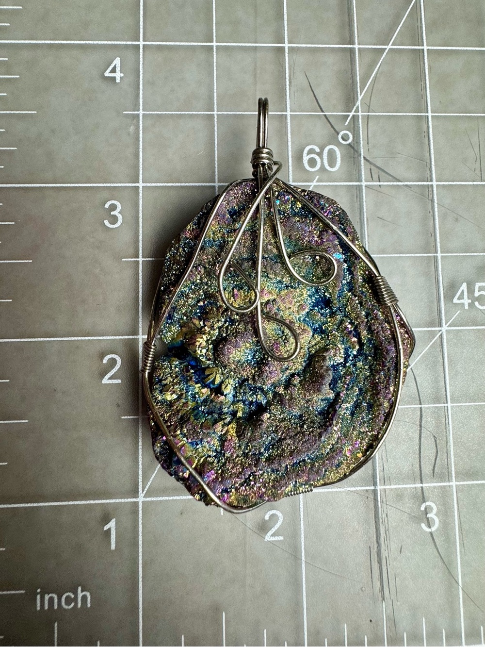 Rainbow Druzy Crystal Wire-Wrapped Pendant Necklace